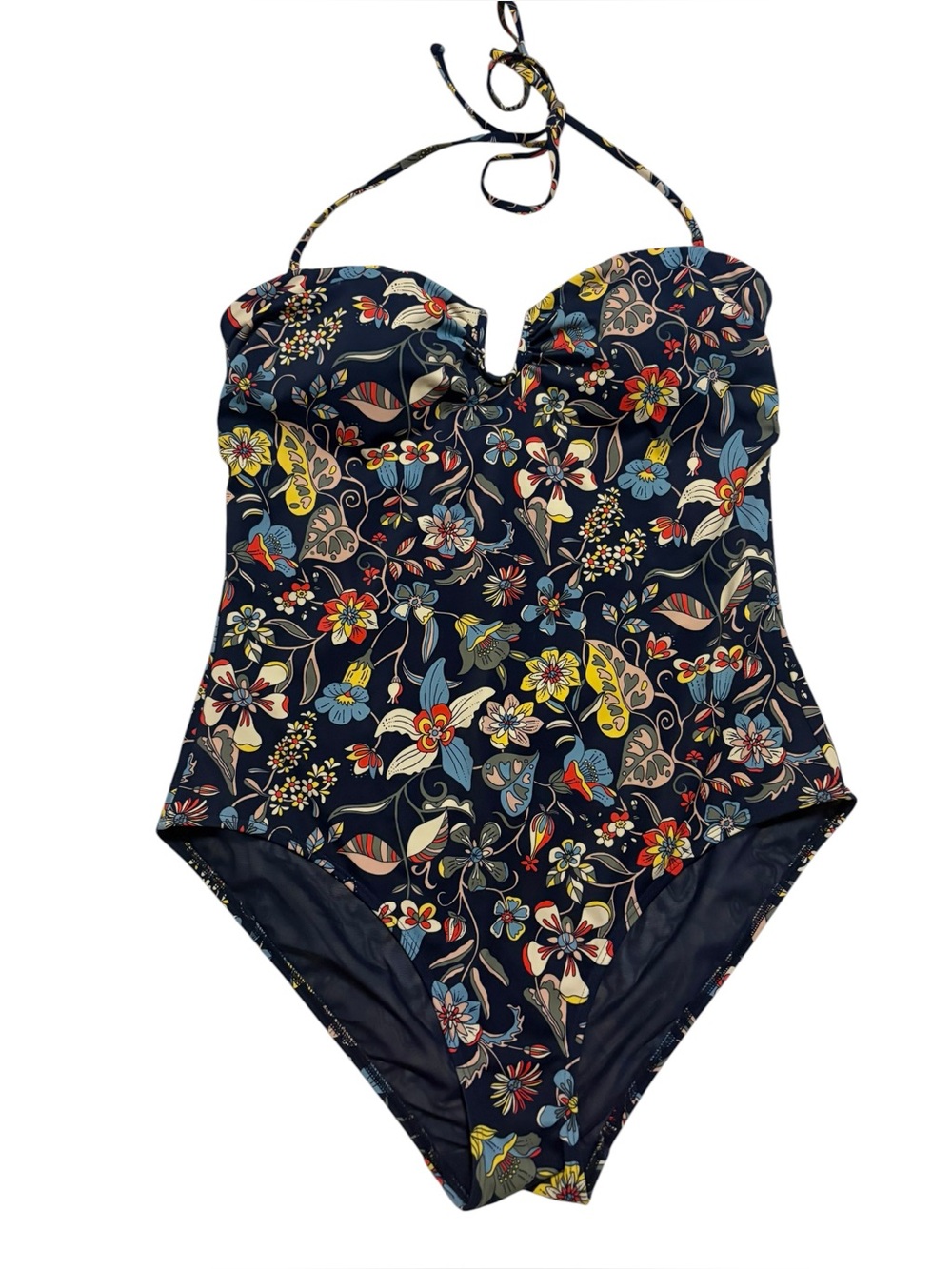 Boden Navy Floral One-Piece Swimsuit with Yellow, Red & Blue Accents